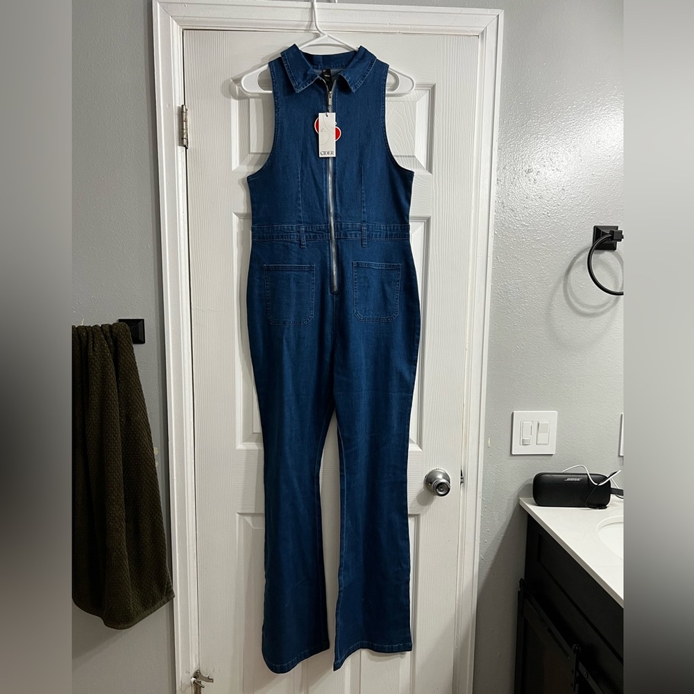 Denim Collar Flare leg Jumpsuit